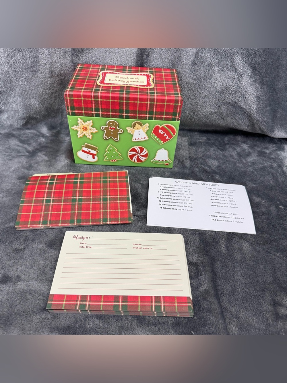 Hallmark Christmas Plaid Recipe Box Filled With Holiday Goodies & Recipe Cards